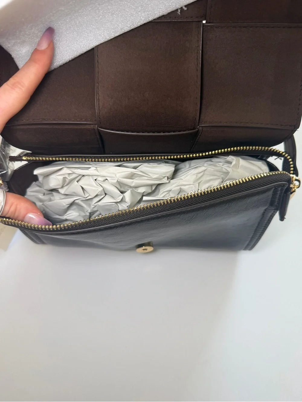Katie Loxton Patchwork Crossbody Bag in Brown and Black Patchwork Wallet